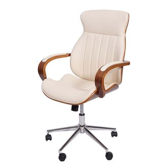 Hhg Hhg - Silla De Oficina 333, Silla De Escritorio Silla Giratoria Silla Ejecutiva, Madera Curvada Aspecto Nogal Imitaci&oacute;n Cuero Mvg-certificado, Crema