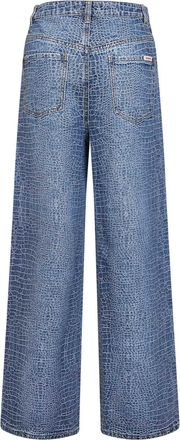 Self Portrait Womens Jeans Croc-Effect Rhinestone Blue Polyester
