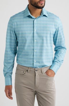 Bugatchi James OoohCotton Check Print Button-Up Shirt in Teal at Nordstrom, Size Xx-Large