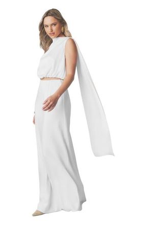 Six Stories Satin Drape Detail High Neck Top in Ivory at Nordstrom, Size 14
