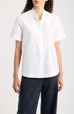 BOSS Boceta Band Collar Short Sleeve Cotton Shirt in Bright White at Nordstrom, Size 12