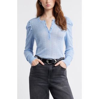 Treasure & Bond Pointelle Henley Sweater in Blue Serenity at Nordstrom Rack, Size Xx-Large