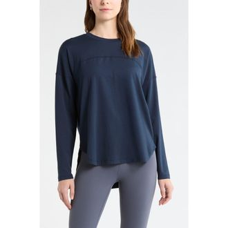 Zella Sueded High-Low Long Sleeve T-Shirt in Navy Sapphire at Nordstrom, Size Xx-Large