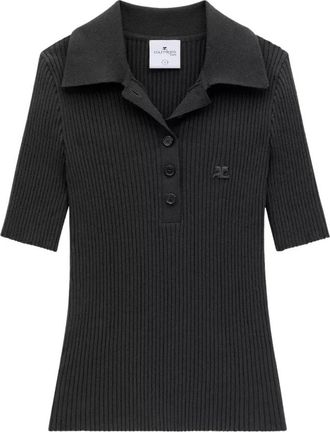 Courr&egrave;ges Iconic RIB Knit Polo Shirt - Dames - Polos - Zwart - XS - Polyester - Tops