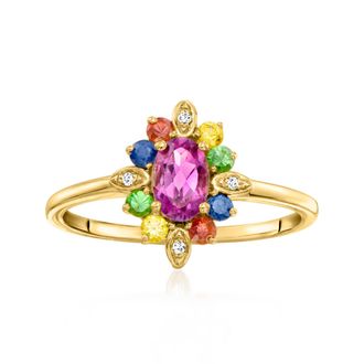 Ross-Simons Pink Topaz and. Multi-Gemstone Ring With Diamonds in 14kt Yellow Gold