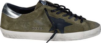 Golden Goose Super Star Distressed Olive Green Suede Sneakers