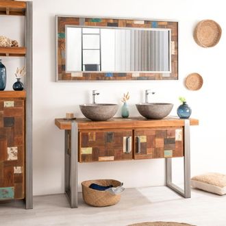 Wanda Collection Wanda Collection - Mueble Doble Para Cuarto De Ba&ntilde;o Factory Teca Metal 140 Cm