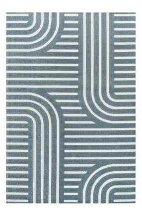 Jonathan Y Designs Anders High-Low MidCentury Modern Arch Stripe Two-Tone Indoor/Outdoor Area Rug in Navy/cream at Nordstrom, Size 2Ft 0In X 8Ft 0In