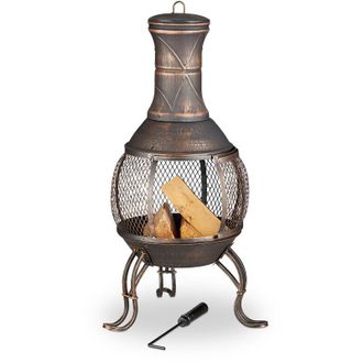 Relaxdays Relaxdays - Forno Azteco, Attizzatoio, Graticola per la Legna, Griglia Parascintille, Giardino, Antico, Alto 89 cm, Bronzo