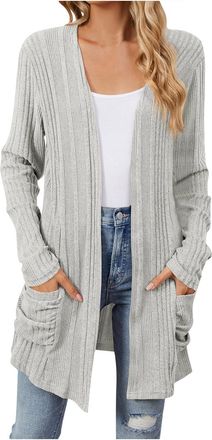 Generic Long Cardigans for Women UK Plus Size Ribbed Cardigan Light Fall Winter Outwear Open Front V Neck Sweater Cardigans with Pockets Oversized Knitwear Ca