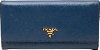 Prada Blue Leather Long Wallet (Bi-Fold) (Pre-Owned)