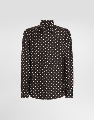 Dolce & Gabbana Polka Dot-print Silk Twill Gold Shirt - Man Shirts 39