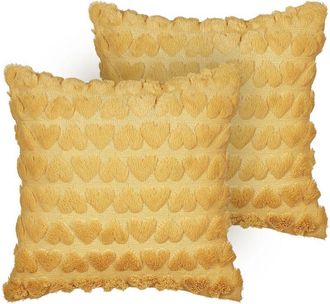 Beliani Beliani - Set of 2 Scatter Cushions Polyester Fabric Throw Pillow Hearts Pattern Tufted 45 x 45 cm Yellow Astrantia