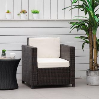 OUTSUNNY Rattan Garden Armchair, Cushioned Single Rattan Chair in Brown
