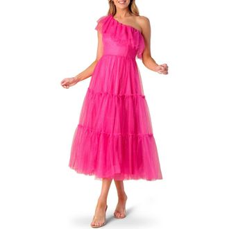 Flying Tomato One-Shoulder Tulle Midi Dress in Fuchsia at Nordstrom Rack, Size Medium
