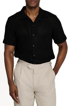 Brooklyn Brigade Bedford Crochet Camp Shirt in Black at Nordstrom, Size Xx-Large