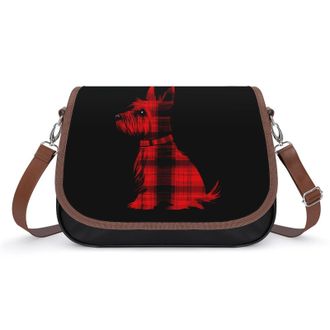 Generic Tartan Red Plaid Scottie Dog Scottish Terrier Womens Crossbody Bag Fashion Shoulder Handbags Message Tote Bag with Adjustable Strap