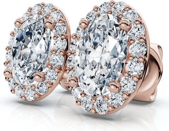 Pompeii3 2 1/2Ct Oval Diamond 14k Gold Lab Grown Halo Earrings
