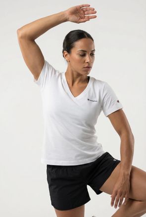Champion T-Shirt CHAMPION ICONS CONTRAST V-Neck T-Shirt, Damen, Gr. XXL (50/52), wht, Obermaterial: 100% Baumwolle, Rundhals, Shirts T-Shirt, sportlicher Stil,