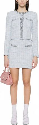 Self Portrait Blue Checked Knit Mini Skirt