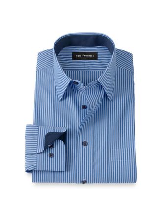 Paul Fredrick Non-iron Cotton Stripe Dress Shirt With Contrast Trim