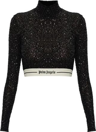 Palm Angels Crop Top - Dames - Longsleeves - Zwart - M - Polyester - Tops