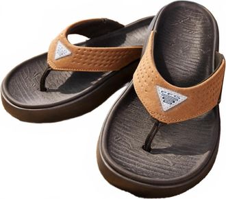 Columbia Mens Boatside Flip Lea Slides In Tundra, Light Brown