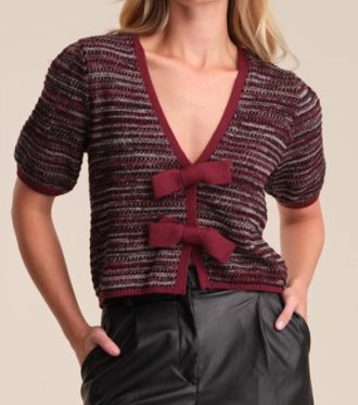 525 america Elaine Marled Bow Front Cardigan In Oxblood Multi