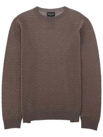 Giorgio Armani Textured Crew Neck Sweater In 100% Virgin Wool