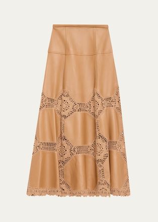 Ulla Johnson Izra Crochet & Leather Midi Skirt