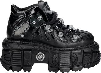 New Rock M-Met 031-C3 Platform Schoenen - Dames - Veterlaarzen - Zwart - 39 EU - Leer - Schoenen