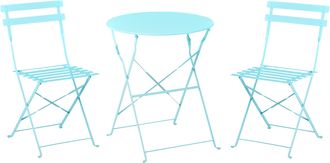 Beliani Conjunto De Balc&oacute;n De Metal Azul Turquesa Mesa Redonda Sillas De Acero Exterior Fiori