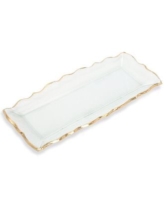 Alice Pazkus 13.75In Glass Oblong Tray With Gold Edge