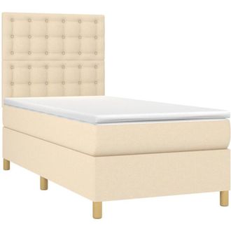 vidaXL Vidaxl - Cama Box Spring Colch&oacute;n Y Luces Led Tela Crema 90x200 Cm