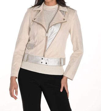 Frank Lyman Design Faux Suede Moto Jacket In Beige
