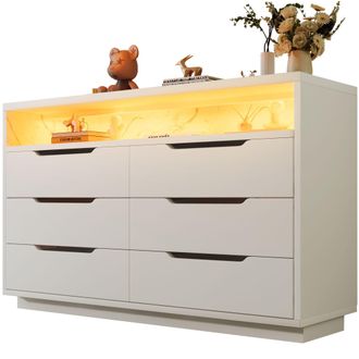 STILVORA Aparador Con 6 Cajones Y Led, Hueco Abierto Efecto M&aacute;rmol, Estilo Moderno, En Tablero De Part&iacute;culas Y Metal, 120&times;40&times;85 Cm, Blanco