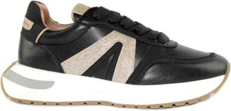 Alexander Smith Zwart/Goud Kalfsleren Sneakers - Dames - Sneakers - Zwart - 40 EU - Leer - Schoenen