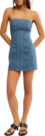 Free People Alexa Strapless Denim Minidress in Stone Wash Blue at Nordstrom, Size 12