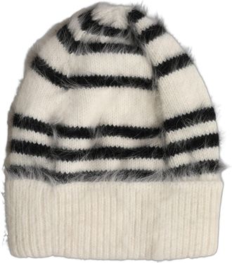 Dolce & Gabbana HAT10010 Black and White Striped Angora Beanie - Black