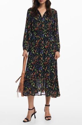 Desigual Kansas City Tie Neck Long Sleeve Dress in Black at Nordstrom Rack, Size Large