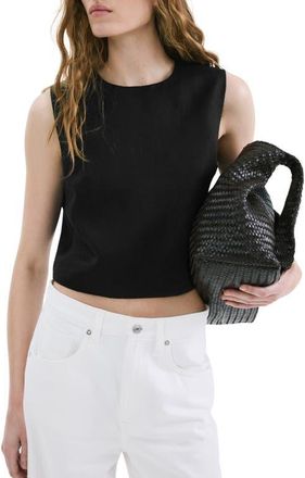 Mango Linen Crop Top in Black at Nordstrom, Size Large