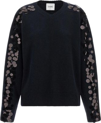 Nude Sequin Sweater - Dames - V-hals truien - Blauw - M - Wol - Truien & Vesten