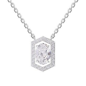 Diamond2Deal 14k White Gold 2 Carat Oval Cut Lab Grown Diamond Pendant Necklace 18