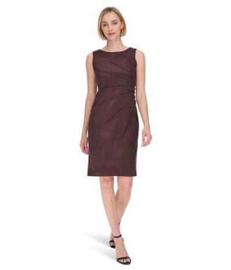 Calvin Klein Starburst Sheath Dress Womens Coffee Bean Suede Stretch GBO3481