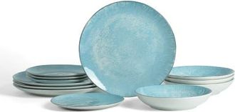 Christian Siriano Onyx 12-Piece Dinnerware Set Porcelain, Service for 4 in Blue And Gold at Nordstrom