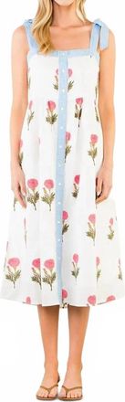 THML Clothing Womens Tie Straps Pattern Midi Dress In White Floral