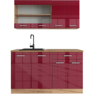 Vicco Cocina Vers&aacute;til R-line, Burdeos Brillo Intenso/roble Dorado, 140 Cm, Et Roble