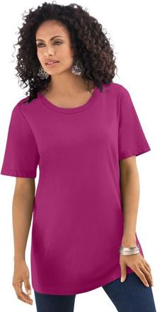 Roaman's Plus Size Cotton Ultimate Crewneck Tee in Raspberry at Nordstrom, Size Medium