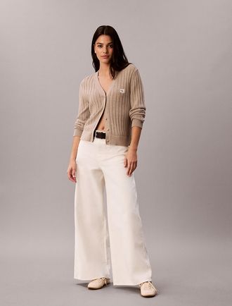 Calvin Klein Jeans Calvin Klein Womens Cotton Twill Wide Leg Pants - White - 10W x RL