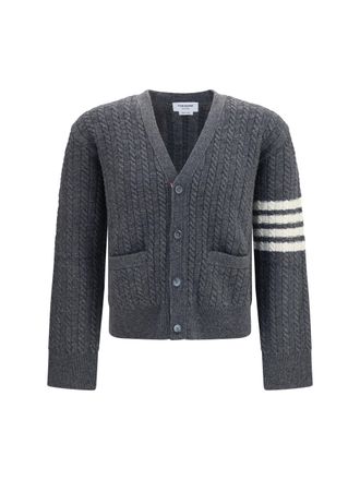 Thom Browne Cable-Knit Wool with Anchor Embroidery Sweater - Gray